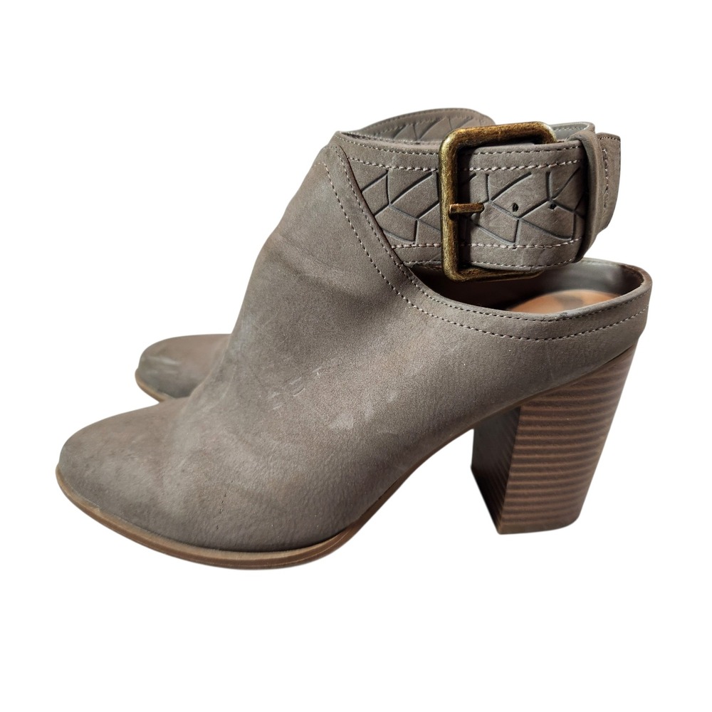 American Eagle Booties Womens 7 Gray Open Back Buckle Block Heel 173272